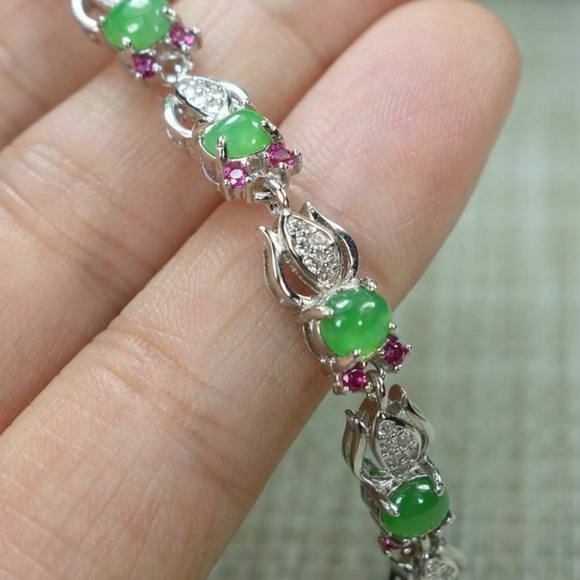 Certified Icy Green 100% Natural A jadeite Jade Bracelets S925 Silver 手链 - Picture 4 of 11